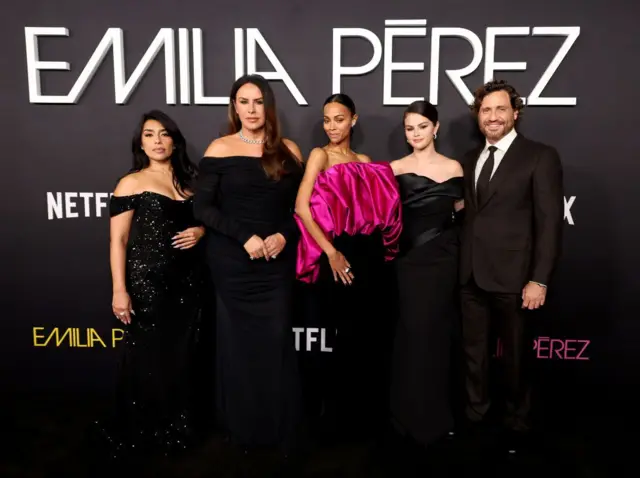 Adriana Paz, Karla Sofa Gascon, Zoe Saldaña, Selena Gomez i édgar Ramírez oglądają debiut „Emilia Pérez”, 21 października, w Los Angeles, 21 października. 2024.