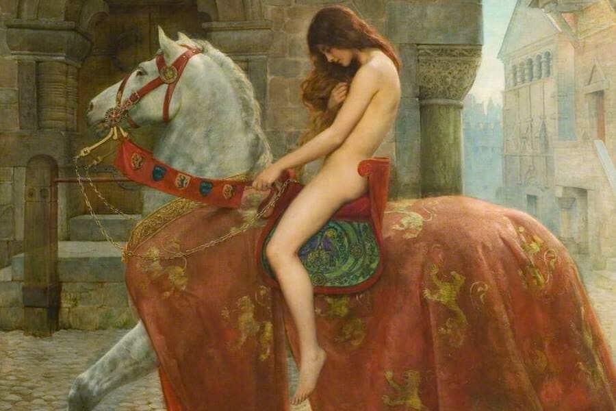 Legenda o Lady Godiva, która będzie naga po mieście, aby obniżyć podatki dla biednych